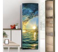 Fridge Wraps Kitchen Fridge Stickers Cover Full Doors, Fridge Sticker Full Covering Door Fridge Covers Skins Wall Stickers for Kitchen Decal, Great Wave Sun Sunlight