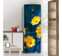 Fridge Wraps Kitchen Fridge Stickers Cover Full Doors, Fridge Sticker Full Covering Door Fridge Covers Decor, Freezer Skins Wall Stickers for Kitchen Decal, Yellow Wild Chrysanthemum
