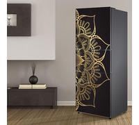 Fridge Wraps Kitchen Fridge Stickers Cover Full Doors, Fridge Sticker Full Covering Door Fridge Covers Skins wall Stickers for Kitchen Decal, Black Gold Mandala Flower