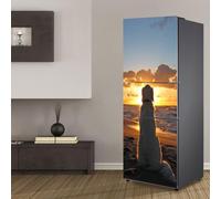 Fridge Wraps Kitchen Fridge Stickers Cover Full Doors, Fridge Sticker Full Covering Door Fridge Covers Decor, Freezer Skins Wall Stickers for Kitchen Decal, Dog Under The Setting Sun