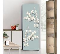 Fridge Wraps Kitchen Fridge Stickers Cover Full Doors, Fridge Sticker Full Covering Door Fridge Covers Skins Wall Stickers for Kitchen Decal, White Flower Magnolia