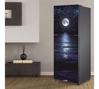 Fridge Wraps Kitchen Fridge Stickers Cover Full Doors, Fridge Sticker Full Covering Door Fridge Covers Skins Wall Stickers for Kitchen Decal, Stars and Moon Falling in The sea Night