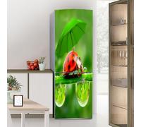 Fridge Wraps Kitchen Fridge Stickers Cover Full Doors, Fridge Sticker Full Covering Door Fridge Covers Decor, Freezer Skins Wall Stickers for Kitchen Decal, Ladybugs with Green Umbrella