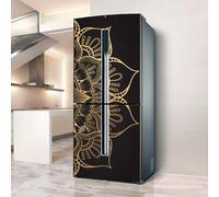 Fridge Wraps Kitchen Fridge Stickers Cover Full Doors, Fridge Sticker Full Covering Door Fridge Covers Skins wall Stickers for Kitchen Decal, Black Gold Mandala Flower