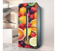 Fridge Wraps Kitchen Fridge Stickers Cover Full Doors, Fridge Sticker Full Covering Door Fridge Covers Skins wall Stickers for Kitchen Decal, Strawberry and Orange Color Fruit