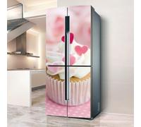 Fridge Wraps Kitchen Fridge Stickers Cover Full Doors, Fridge Sticker Full Covering Door Fridge Covers Skins Wall Stickers for Kitchen Decal, Delicious Pink Cream Cake