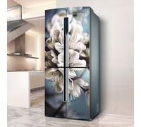 Fridge Wraps Kitchen Fridge Stickers Cover Full Doors, Fridge Sticker Full Covering Door Fridge Covers Skins Wall Stickers for Kitchen Decal, Art Painting White Flower