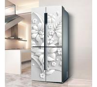 Fridge Wraps Kitchen Fridge Stickers Cover Full Doors, Fridge Sticker Full Covering Door Fridge Covers Skins Wall Stickers for Kitchen Decal, Modern Art Painting White Flowers