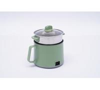 Fridgestea 1.7L Electric Hot Pot with Steamer, Mini Cooker with Non-Stick Coating & Overheat Protection, Mini Stock Pot for Noodles, Soup, Ramen (Green)