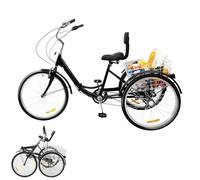 Fridgestea 24 Inch Folding Tricycle for Adults, 7 Speed Cargo Trike, 3 Wheel Foldable Bike with Shopping Basket, Backrest, Mudguards for Men Women Seniors