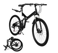 Fridgestea 26 Inch Folding Mountain Bike, 21 Speed Full Suspension MTB Bicycle with Dual Disc Brakes for Adults Men Women Cycling Enthusiasts, Max Load 100KG