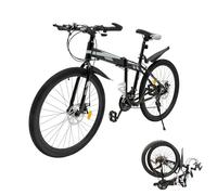 Fridgestea 26 Inch Folding Mountain Bike, 21 Speed MTB Bicycle with Dual Disc Brakes, Height Adjustable for Adults Men Women Cycling Enthusiasts (Black+Silver)