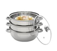 Fridgestea 3-Tier Stainless Steel Food Steamer Set 28cm | Stackable Steamer Cooking Pot with Tempered Glass Lid & Encapsulated Base | Universal for Induction, Gas, Ceramic, Electric Hobs