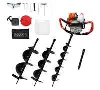 Fridgestea 52cc 2-Stroke Petrol Earth Auger - Spiral Digger & Fence Post Hole Borer with 3 Bits (4/6/8"), 80cm Extension, 1.9kW / 8500rpm - Includes Tool Kit for Garden, Farm & Ice