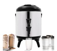 Fridgestea 6L Insulated Beverage Dispenser, Stainless Steel Hot Water Urn with Tap & Lid, Thermal Drink Bucket for Milk Tea, Coffee, Catering, Buffets, Outdoor Picnics - Black