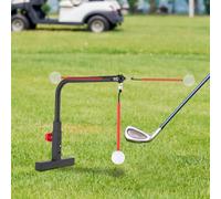 Fridgestea Golf Swing Trainer with Automatic Ball Return, 3 Adjustable Heights Swing Training Aid for Tempo, Strength & Posture Practice, Outdoor Golf Chipping and Hitting Trainer -Black & Red