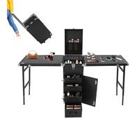 Fridgestea Portable Double-Sided Nail Table & Makeup Case - Professional Mobile Beauty Station with Adjustable Handle, 4 Locking Wheels, 100kg Load Capacity, Foldable Desktop for 4 People (Black)
