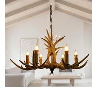 Fridgestea Retro Antler Chandelier with E14 Bulbs Adjustable Large Deer Antler Chandelier for Ceiling 19-55 Inch Vintage Resin Antler Light | Rustic Hanging Antler Lights for Living Room & Dining Room