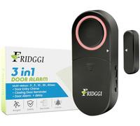 FRIDGGI 3in1 - Door Alarm with Delay, 0/5/10/30/60 Seconds, 2/5 Minutes, Close Door Reminder, 80 to 120 dB, Time Delay Door Chime when left open, for Shop, Home, Office (Black)