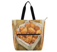 Fried Chicken in The Box Books Tote Bags for Kids Boys Girls Lightweight Reusable Grocery Bag with Zipper Pockets for College Shopping Beach Rainbow
