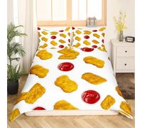 Fried Chicken Nuggets Single Duvet Cover Set Ketchup Bedding Sets, 3D Print Ultra Soft Microfiber Quilt Cover 150 x 200 cm Comforter Covers with Zippe and 2 Pillowcases A-861