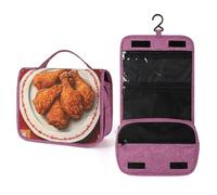 Fried Chicken on Plate Travel Toiletry Bag for Women,Hanging Makeup Organizer with Hook for Shampoo