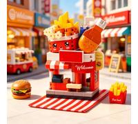 Fried Chicken Shop Block Model, Mini Brands Fast Food Building Set, Micro-Particle Architecture Model for Desktop Display Collection