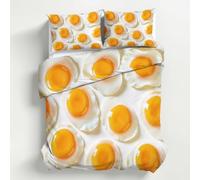 Fried Egg Double Duvet Cover, Poached Egg Breakfast Bedding Set 3 Piece Soft Microfiber Quilt Cover Reversible Duvet Cover Sets with 2 Pillows Zipper Closure K&22