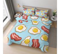 Fried Egg Duvet Cover Set Super king Size, Poached Egg Breakfast Bedding Set 260x220 cm, Quilt Cover with 2 Pillowcases, Soft Microfiber 3pcs, Zip 21D&-34