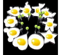 Fried Egg Mold Ring Set of 10 - Stainless Steel Non-Stick Egg Shaper Ring with Silicone Pastry Brush and Egg Separator, Kitchen