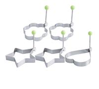 Fried Egg Mould, 5-Piece Egg Rings Set - Heart, Star & Flower Pancake Molds for Non-Stick Frying Pan, Stainless Steel Fun Shaped Molds with Cool-Touch Handles