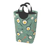 Fried Egg, Pan and Fork Dirty Clothes Pack Waterproof Foldable Oxford Cloth Laundry Hamper