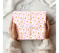 Fried Egg Wrapping Paper Sheet - Retro Breakfast Food Gift Wrap, Fun Novelty Pattern Paper for Birthday Him Her Kids - W223, Light Pink, 50 x 70cm / 19.7" x 27.5" inches