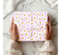 Fried Egg Wrapping Paper Sheet - Retro Breakfast Food Gift Wrap, Fun Novelty Pattern Paper for Birthday Him Her Kids - W223, Lilac, Medium Sheet - 42 x 58cm / 15.7" x 22.8" inches