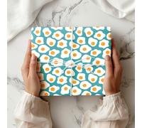 Fried Egg Wrapping Paper Sheet - Retro Breakfast Food Gift Wrap, Fun Novelty Pattern Paper for Birthday Him Her Kids - W223, Teal, Medium Sheet - 42 x 58cm / 15.7" x 22.8" inches
