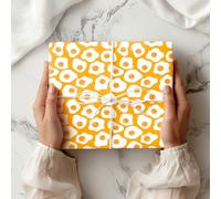 Fried Egg Wrapping Paper Sheet - Retro Breakfast Food Gift Wrap, Fun Novelty Pattern Paper for Birthday Him Her Kids - W223, Orange, Medium Sheet - 42 x 58cm / 15.7" x 22.8" inches