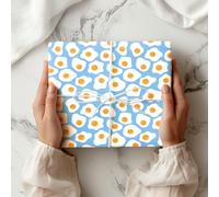 Fried Egg Wrapping Paper Sheet - Retro Breakfast Food Gift Wrap, Fun Novelty Pattern Paper for Birthday Him Her Kids - W223, Cornblue, Small Sheet - 30 x 40cm/ 11.8" x 15.7" inches