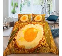 Fried Eggs Double Duvet Cover Set 3D Print Food Themes Bedding Double Bed Set Ultra Soft Microfiber Quilt Cover 200x200 cm with 2 Pillowcases 50x75 cm with Zipper for Bedroom D-1603