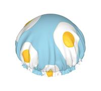 Fried Eggs Seamless Pattern Double Layer Elastic Waterproof Shower Cap Reusable Bath Cap
