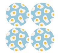Fried Eggs Seamless Pattern,Round MDF Cork Coasters, Mugs Pad, Cups Mat Set of 4 Drinks Coasters