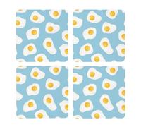 Fried Eggs Seamless Pattern,Square MDF Cork Coasters, Mugs Pad, Cups Mat Set of 4 Drinks Coasters