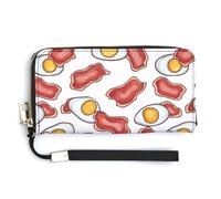Fried Eggs with Bacon Cute Coin Purse Leather Small Change Purse Zipper Travel Wallet Holder with Hand Strap
