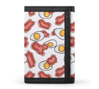 Fried Eggs with Bacon Printed Trifold Wallet for Men Funny Credit Card Holder Wallet with Id Window