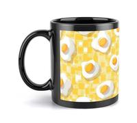 Fried Eggs Yellow Checkered Ceramic Coffee Mugs Black Tea Cups 330ML