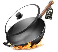 Friedewald Cast Iron Wok with Lid - Induction - 29 cm/for 2 to 4 People - All Hobs - Large BBQ and Solid Frying Pan - Non-Stick Coating