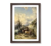 Friedrich Gauermann Animals And Landscape Classic Painting Framed Print | A3 Walnut Framed Wall Art | Ready to Hang | Classic Historical Picture | Living Room Bedroom Lounge Office