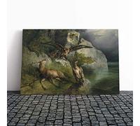 Friedrich Gauermann Eagles, Stag and Deer Canvas Print | Gallery Wrapped 30mm Frame Wall Art | 20x14 inches | Ready to Hang | Classic Animals Picture | Living Room Bedroom Lounge Office