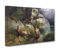 Friedrich Gauermann Eagles, Stag and Deer Canvas Print | Gallery Wrapped 30mm Frame Wall Art | 20x14 inches | Ready to Hang | Classic Animals Picture | Living Room Bedroom Lounge Office