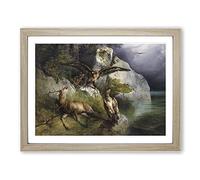 Friedrich Gauermann Eagles, Stag and Deer Classic Painting Framed Wall Art Print, Ready to Hang Picture for Living Room Bedroom Home Office Décor, Oak A3 (46 x 34 cm)