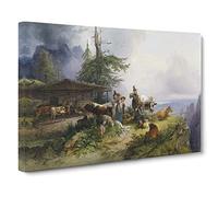 Friedrich Gauermann Farmhouse Canvas Print | Gallery Wrapped 30mm Frame Wall Art | 20x14 inches | Ready to Hang | Farmhouse Picture | Living Room Bedroom Lounge Office